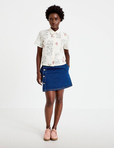 Chemise col chemise manches courtes ecru femme