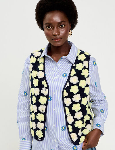 Gilet sans manches &agrave; motif effet polaire bleu marine femme