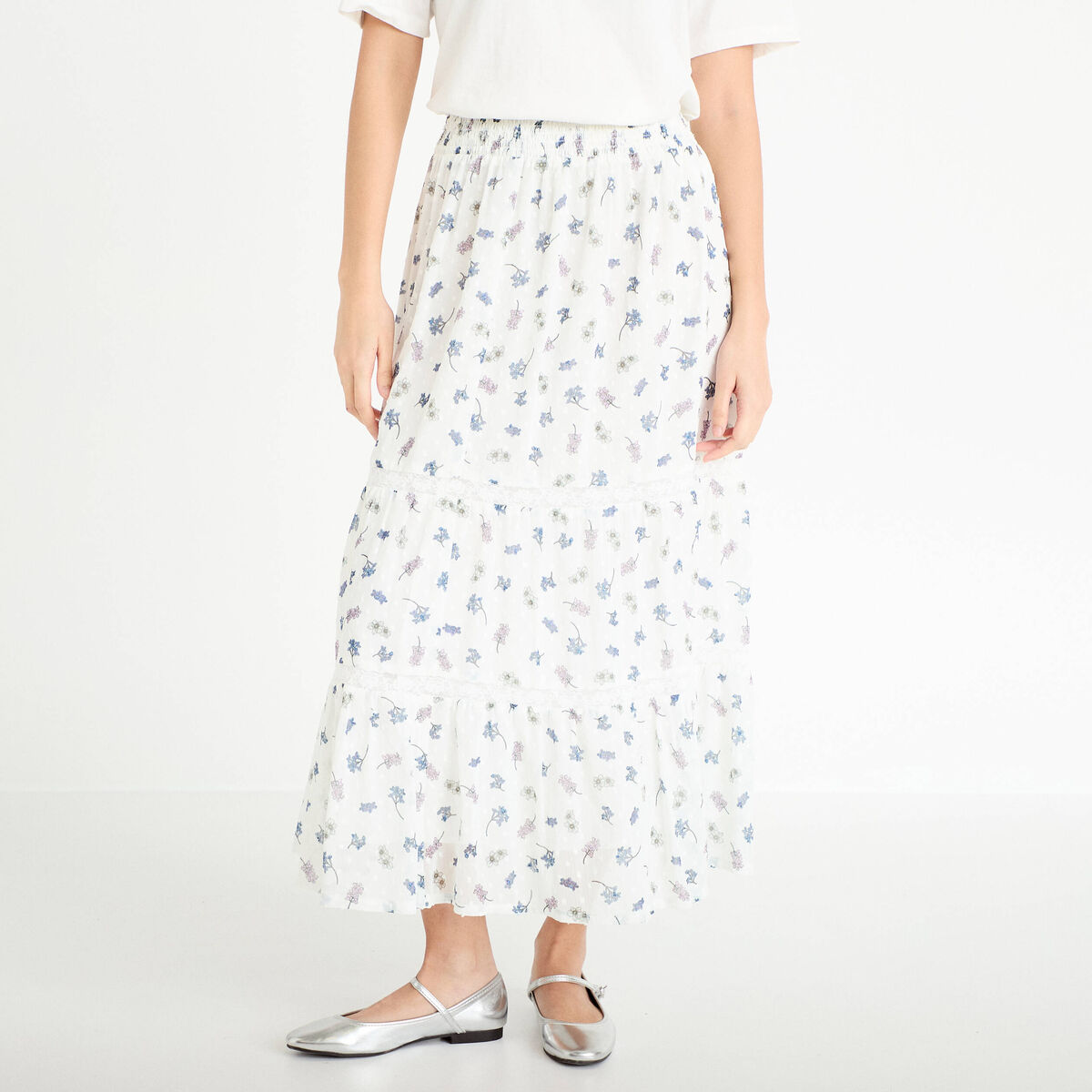 Jupe longue &eacute;vas&eacute;e Bridgerton blanc femme