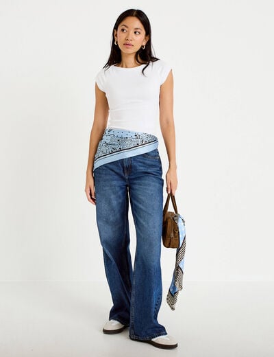Jeans wide leg taille haute bleu fonc&eacute; femme