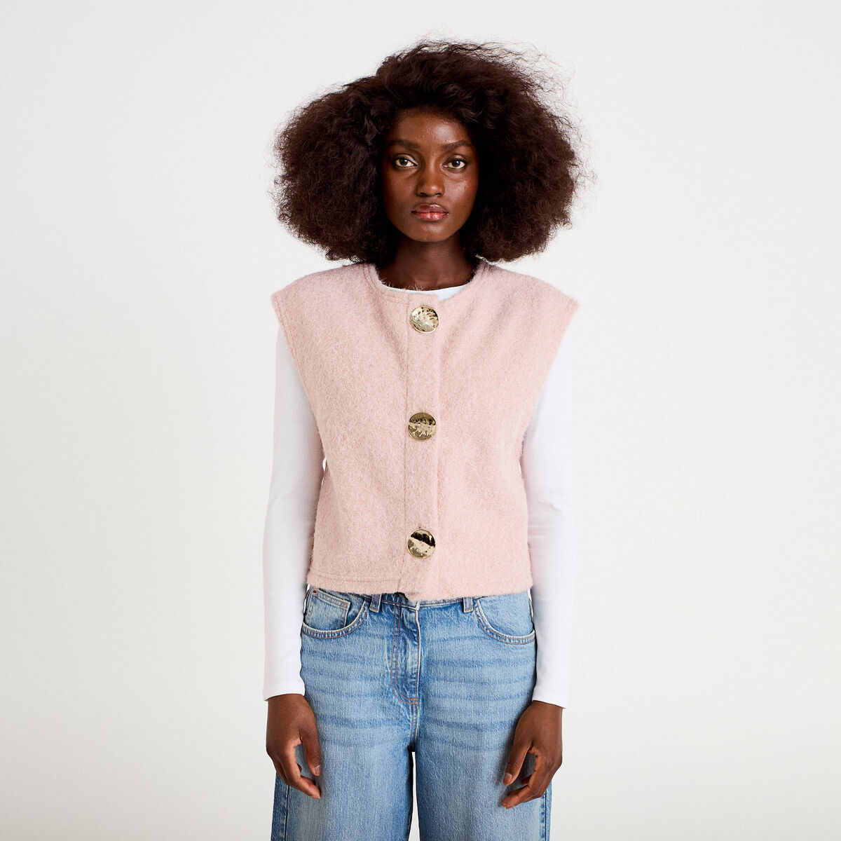 Gilet sans manches effet polaire rose clair femme