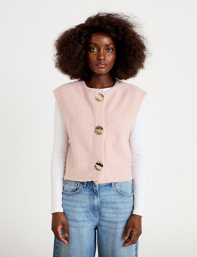 Gilet sans manches effet polaire rose clair femme