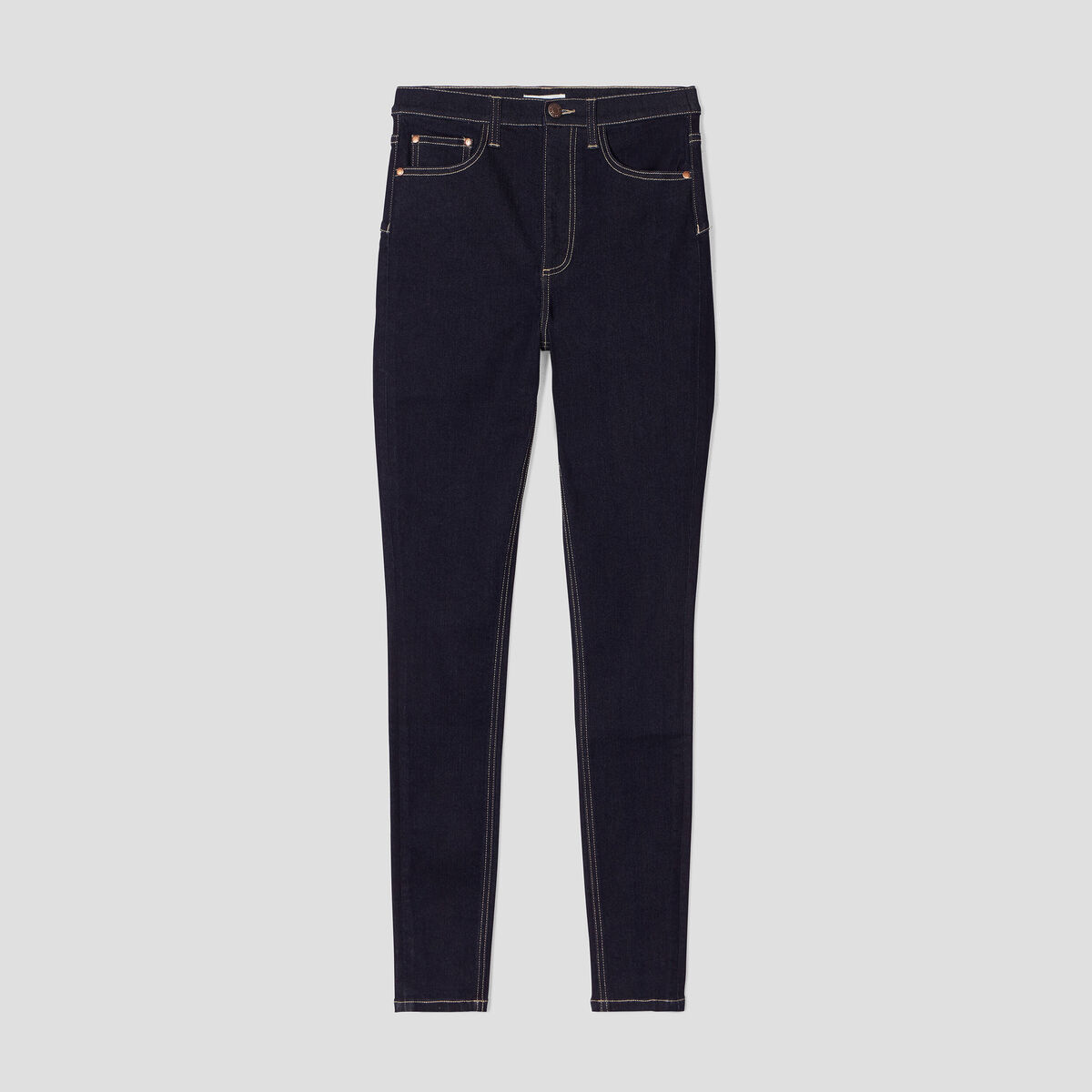 Jeans skinny taille &eacute;lastiqu&eacute;e denim brut femme