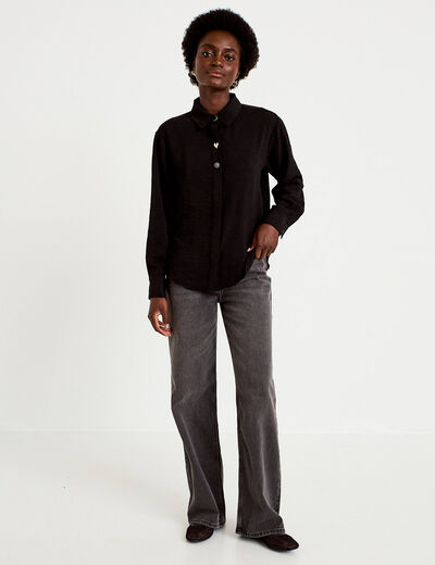 Chemise droite pliss&eacute;e manches longues noir femme