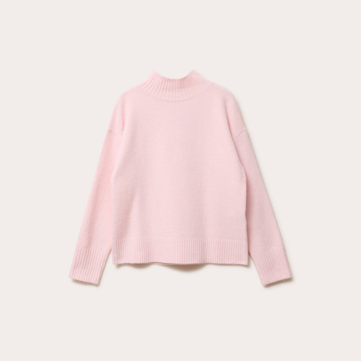 Pull col roul&eacute; manches longues rose clair femme