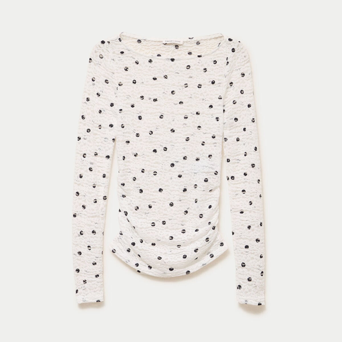 Top dentelle pliss&eacute; col bateau blanc femme