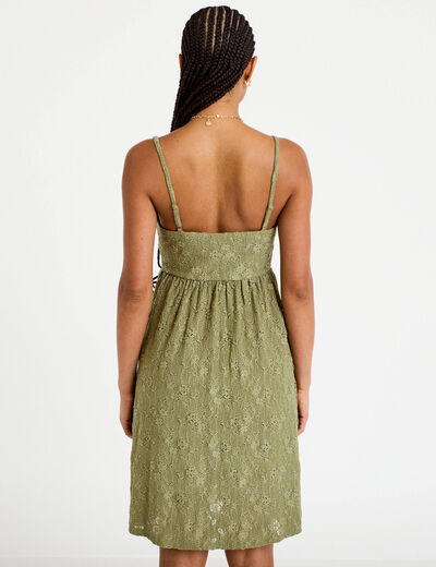 Robe &eacute;vas&eacute;e bretelles fines vert kaki femme