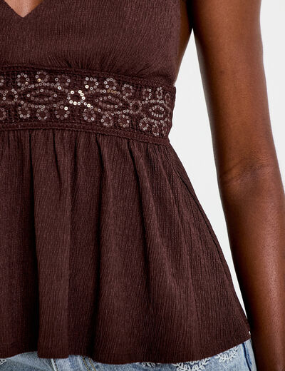 D&eacute;bardeur d&eacute;tail crochet marron fonc&eacute; femme