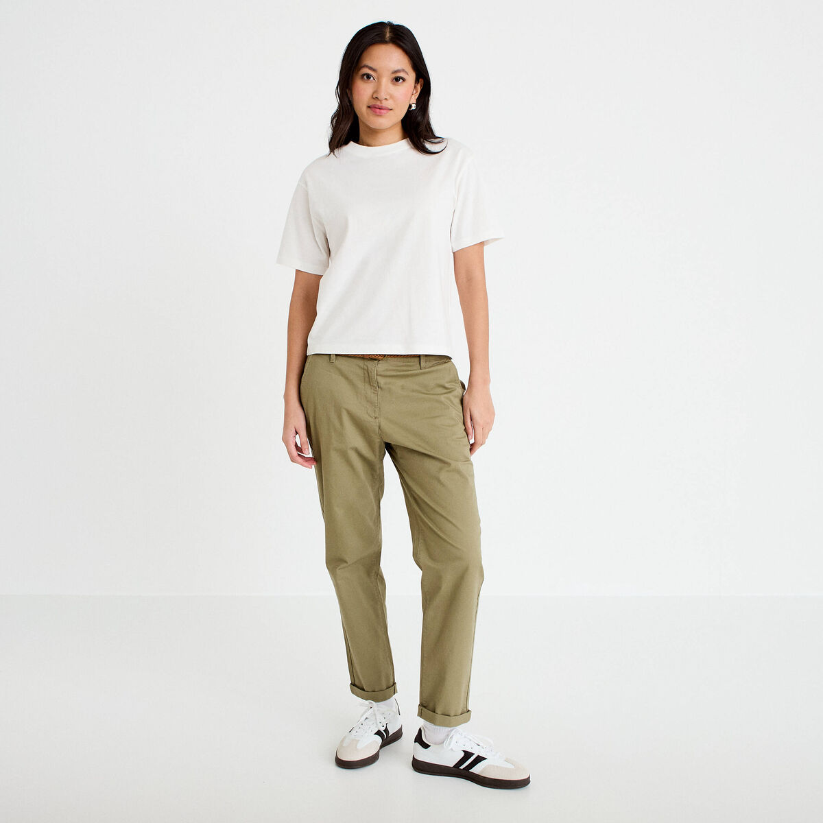 T-shirt col rond manches courtes ecru femme