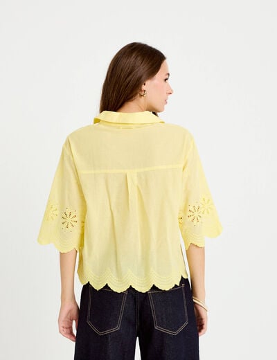 Chemise droite col classique manches 3/4 jaune pastel femme