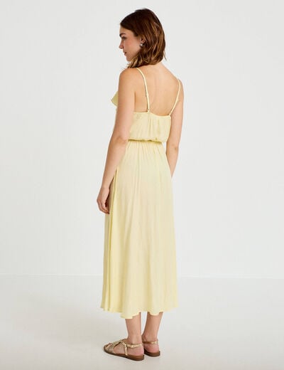 Robe longue &eacute;vas&eacute;e col v bretelles jaune clair femme
