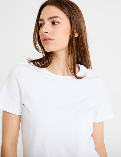 T-shirt col rond manches courtes blanc femme
