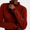 Pull ajust&eacute; col montant manches longues marron cognac femme