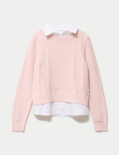 Pull chemise 2-en-1 rose clair femme
