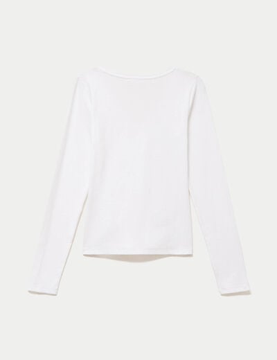 Top ajust&eacute; col v manches longues blanc femme