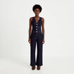 Combinaison jean large sans manches denim brut femme