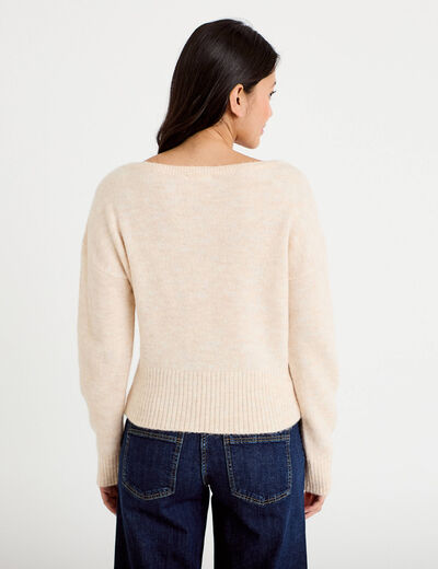 Pull col bateau beige femme