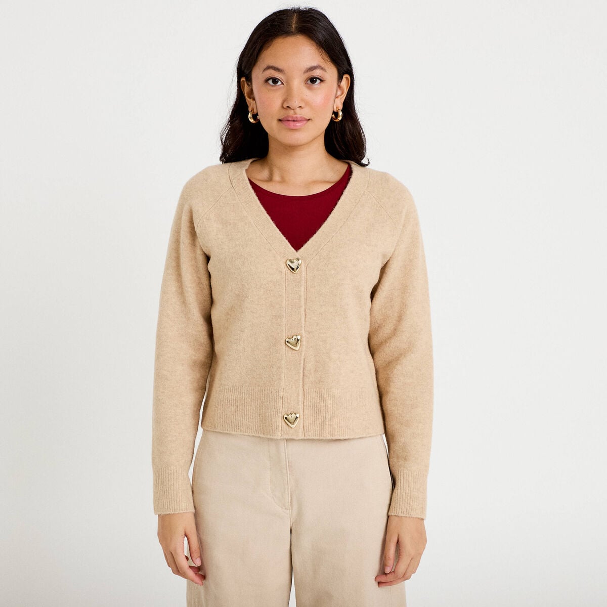 Gilet boutons coeur beige femme