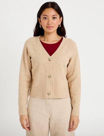 Gilet boutons coeur beige femme