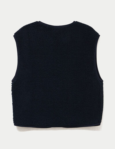 Gilet sans manches effet polaire col v bleu marine femme