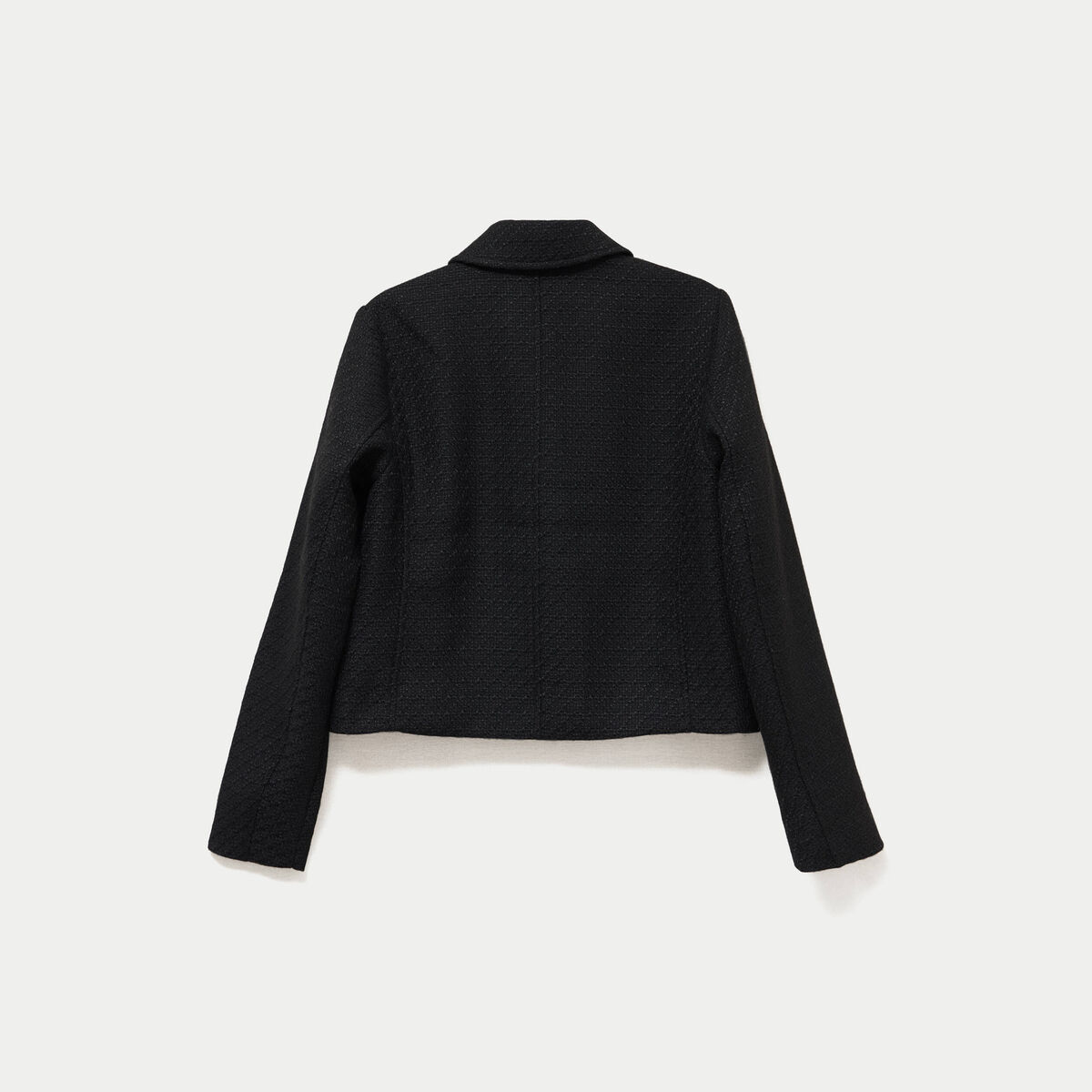Veste droite en tweed col classique noir femme