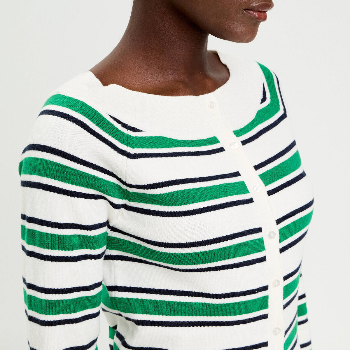 Gilet col bateau vert femme