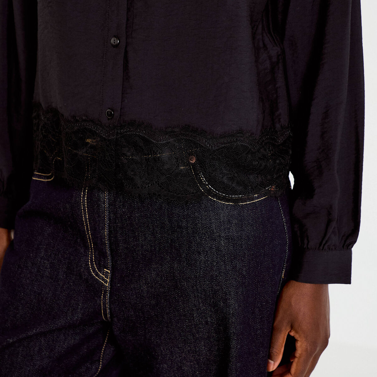 Chemise droite manches longues dentelle noir femme