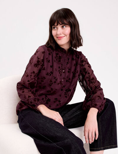 Blouse fluide manches longues marron cognac femme