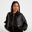 Veste droite similicuir col tailleur noir femme