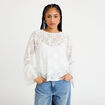 Blouse col rond manches longues dentelle ecru femme