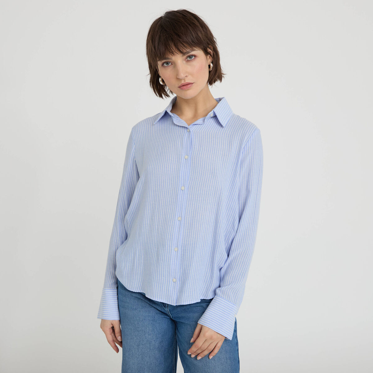 Chemise manches longues bleu femme