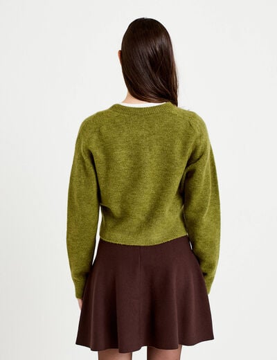 Gilet col rond vert fonc&eacute; femme