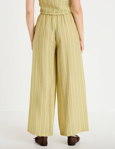 Pantalon large taille haute fluide vert kaki femme