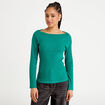 T-shirt col bateau vert &eacute;meraude femme