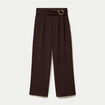 Pantalon large avec ceinture &agrave; bijou marron fonc&eacute; femme