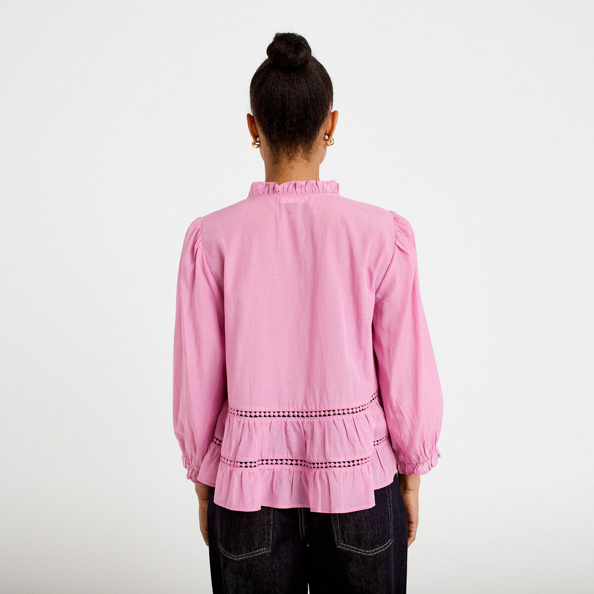 Blouse cintr&eacute;e col v manches 3/4 mauve femme