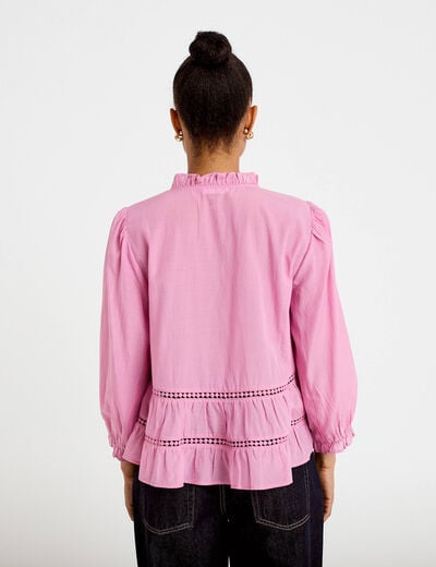 Blouse cintr&eacute;e col v manches 3/4 mauve femme