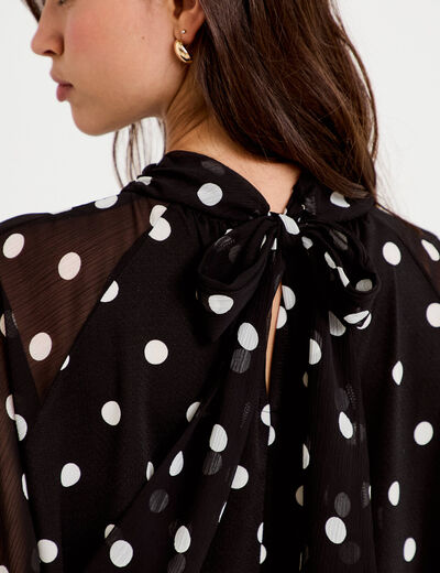Blouse droite voile manches longues noir femme