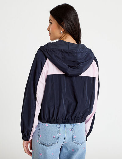 Veste cropped &agrave; capuche bas resserr&eacute; bleu marine femme