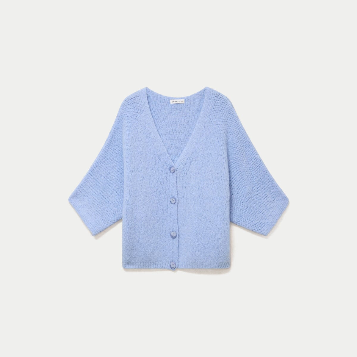 Gilet ample col v manches 3/4 bleu ciel femme