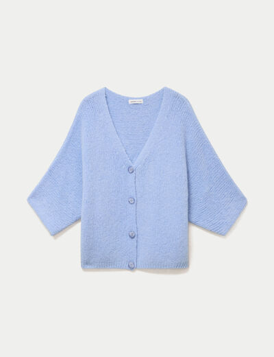 Gilet ample col v manches 3/4 bleu ciel femme