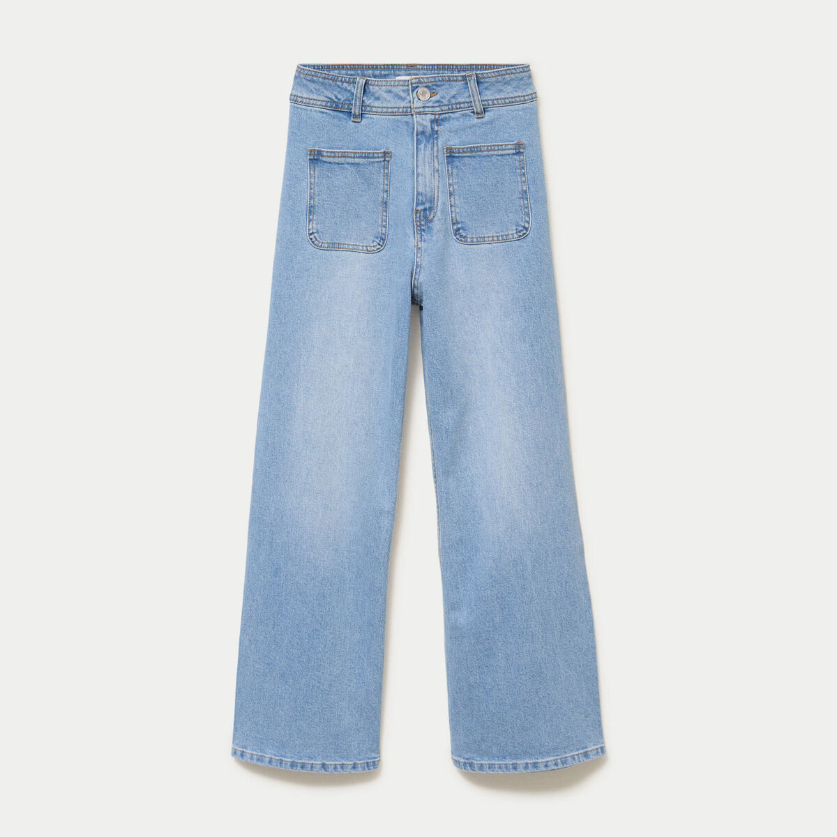 Jean wide leg cropped taille haute denim bleach femme