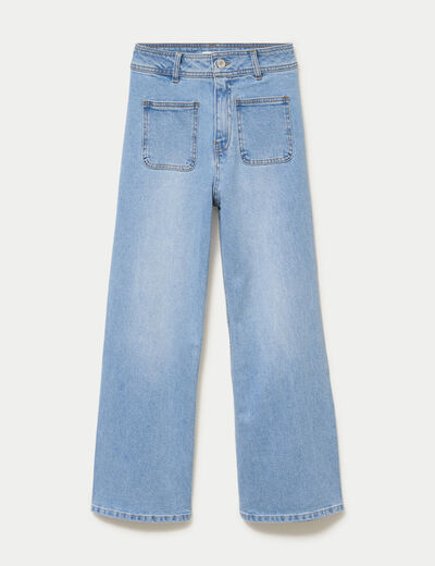 Jean wide leg cropped taille haute denim bleach femme