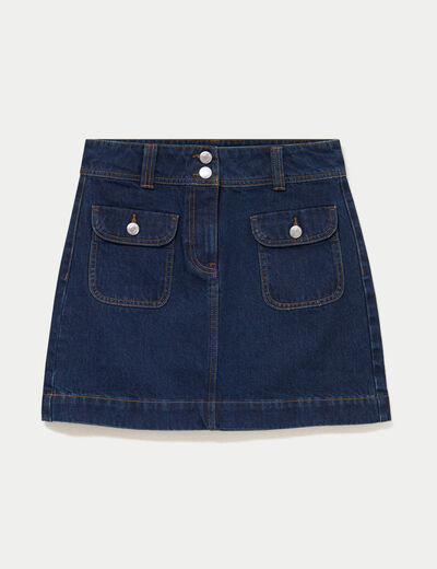 Jupe trap&egrave;ze courte en jean avec poches denim brut femme