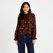 Chemise droite broderie manches longues marron fonc&eacute; femme