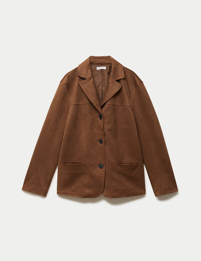 Veste blazer su&eacute;dine camel femme