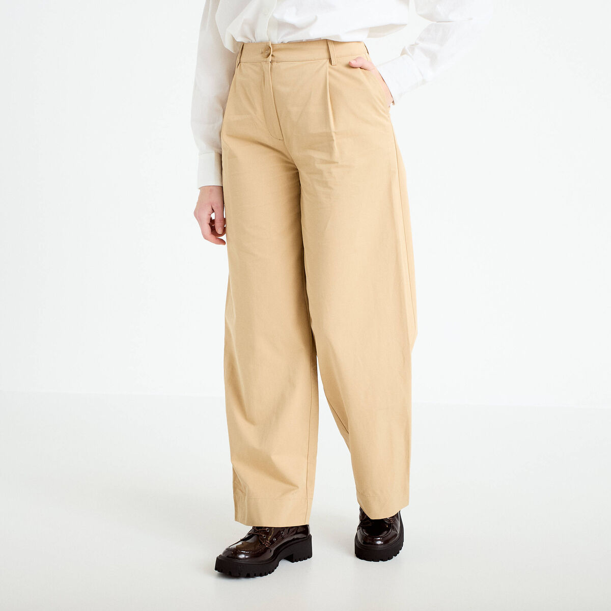 Pantalon large beige femme