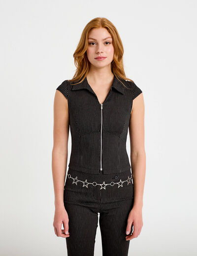 Chemise cintr&eacute;e manches courtes noir femme