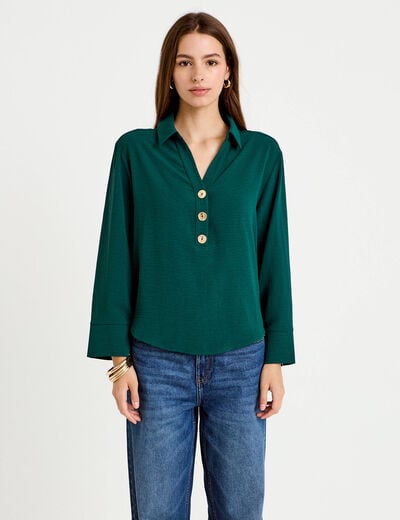 Blouse manches longues vert fonc&eacute; femme