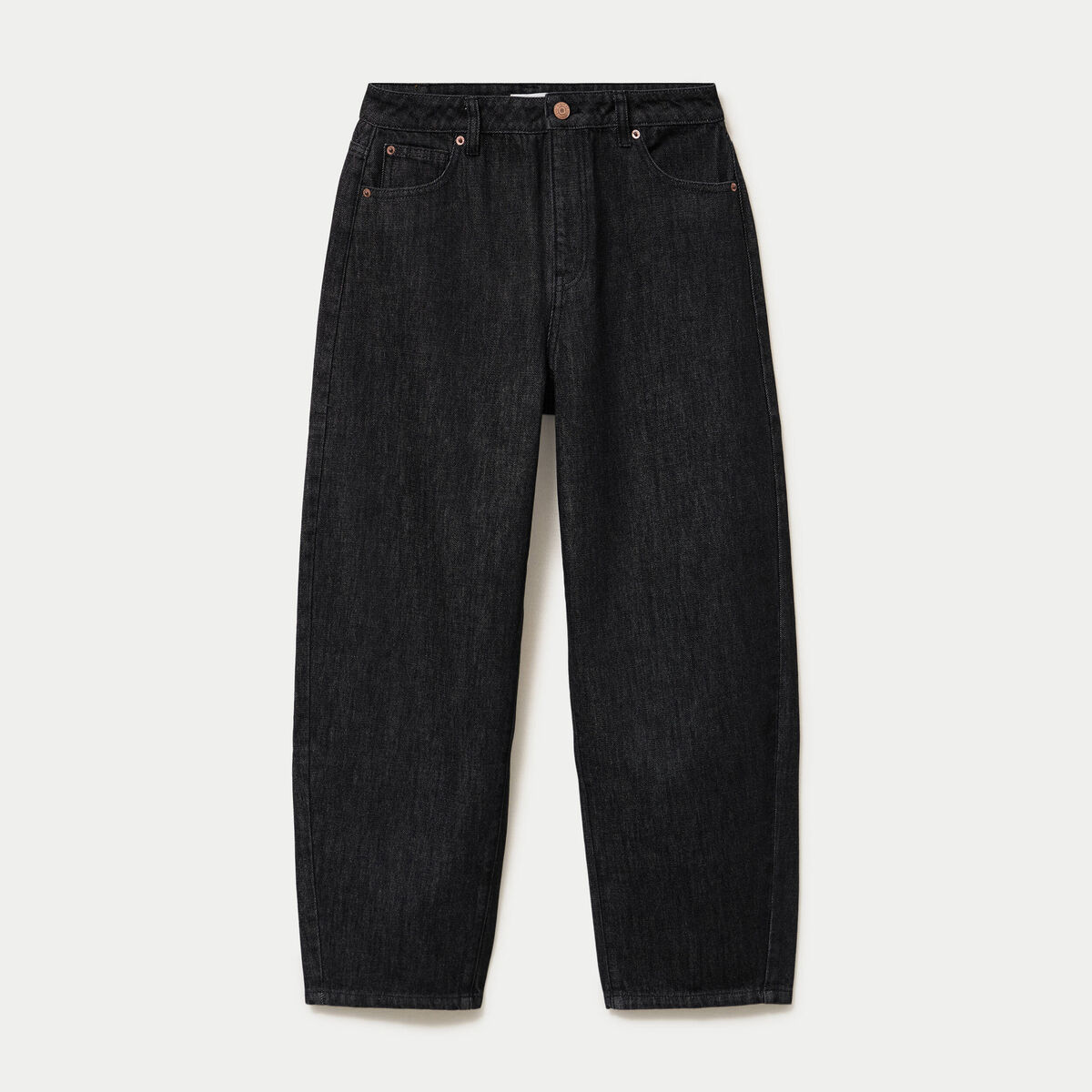 Jean barrel cropped taille standard denim noir femme
